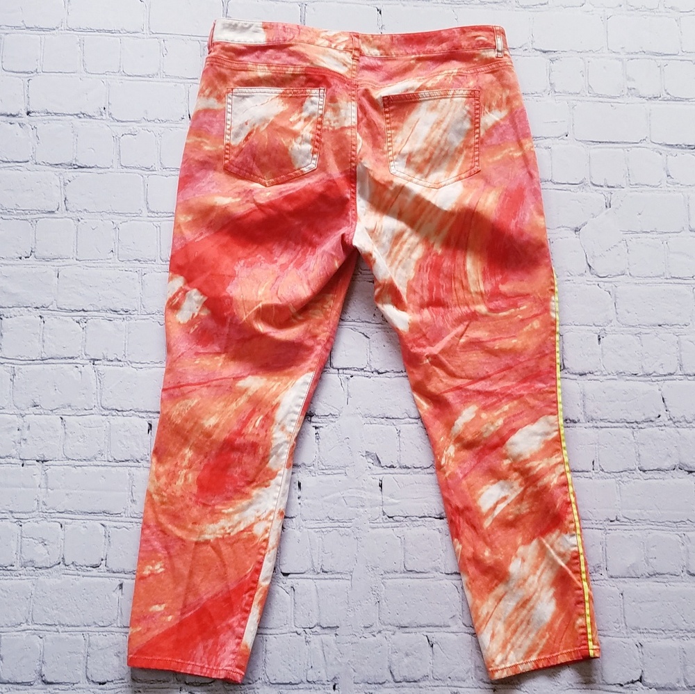 Tahari Peach Orange Tie Dye Crop Pants Sz 10